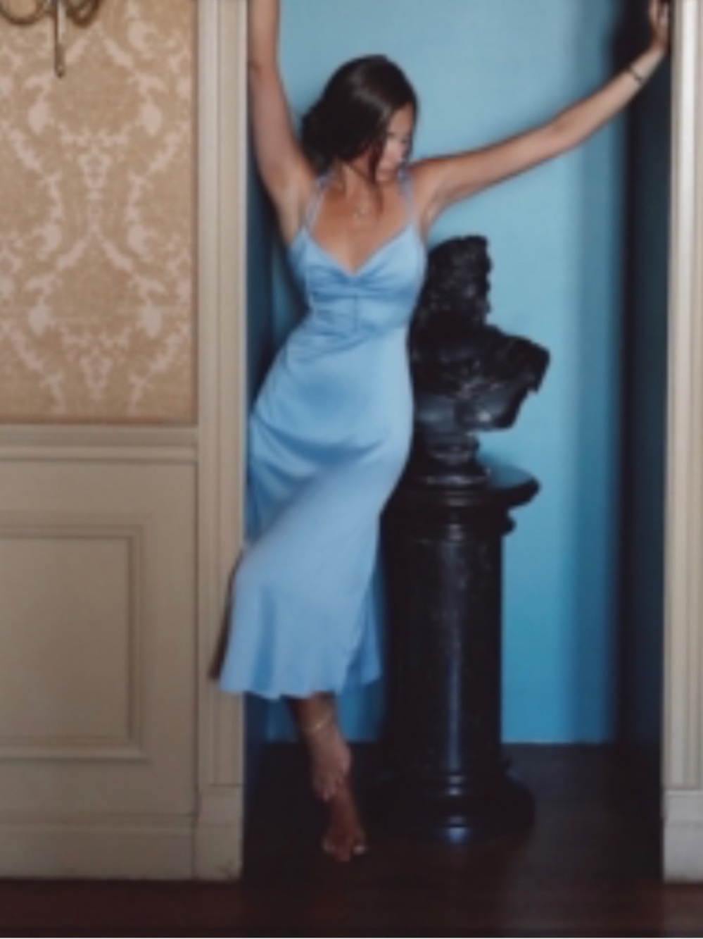 Blue Satin Midi Dress